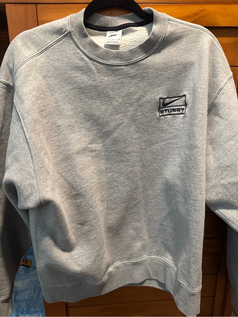 Nike Light Gray Crewneck Sweatshirt with Navy Logo